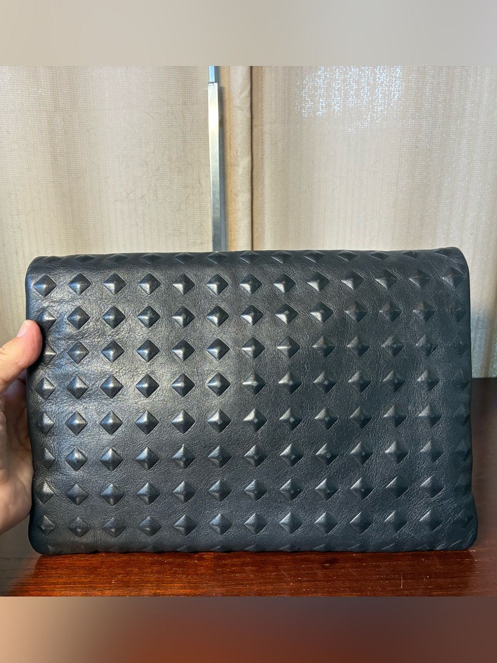 MCM Black Studded Leather Foldover Clutch - Picture 2 of 5